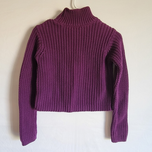 Moda International Turtle Neck Cropped Knit Sweater 100% Cotton Purple - Picture 6 of 10